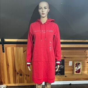 Tommy Hilfiger Red Long Sleeve Hoodie Dress